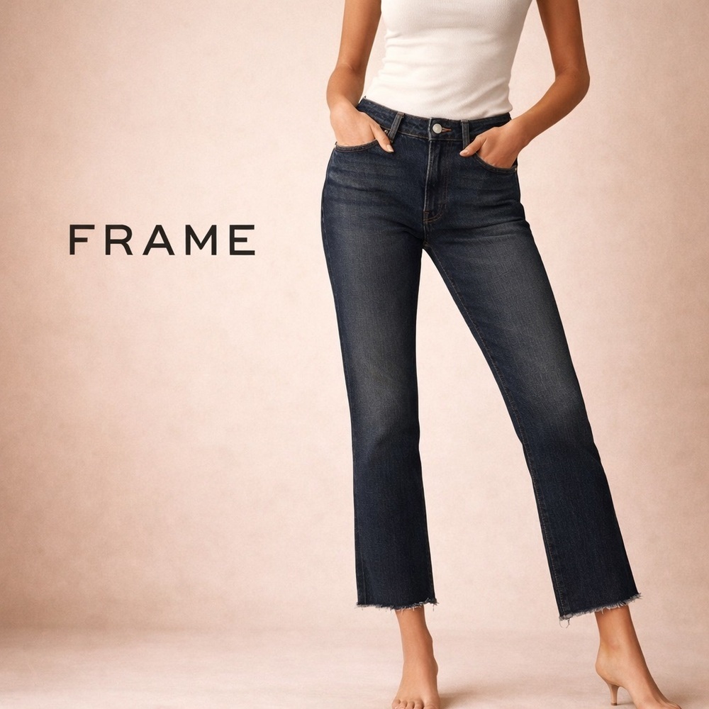 FRAME Le Crop Mini Boot Raw Hem Cropped Bootcut Jeans Blue Denim 26
